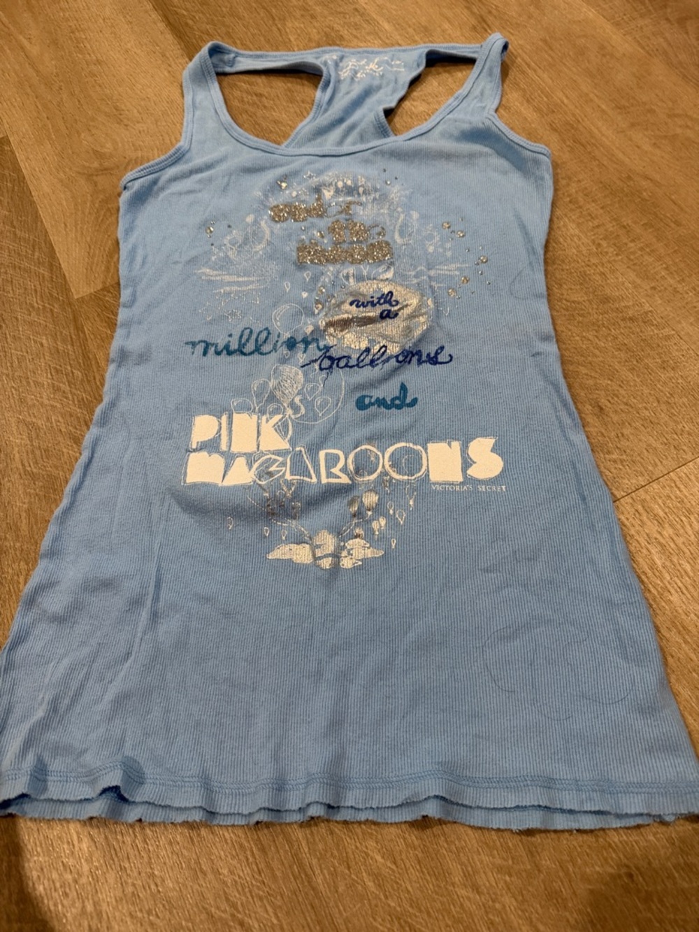 PINK Victoria's Secret Light Blue Graphic Racerback Tank